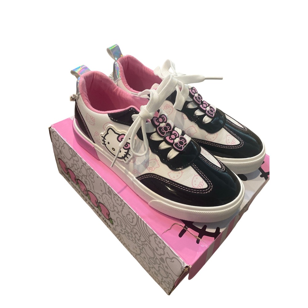 Hello Kitty Ground Up Kids Sneakers White Pink Black Be Kind Charms Size 3 NEW